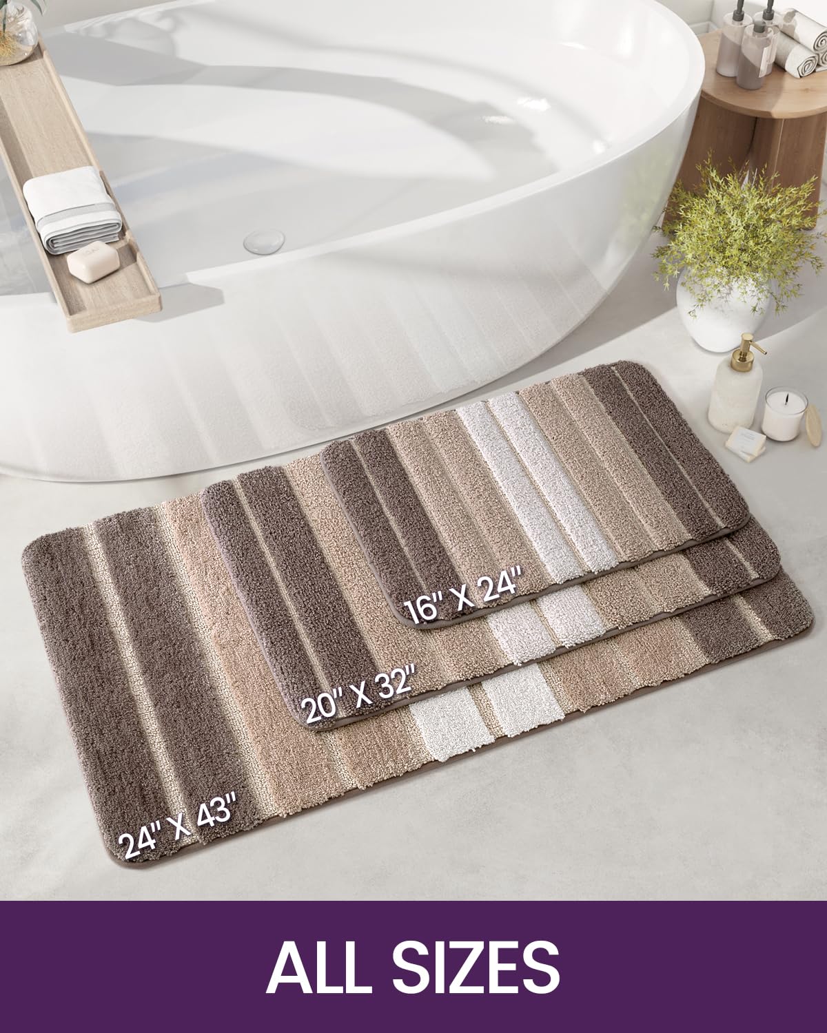 Dexi Bath Mat Bathroom Rug Absorbent Non-Slip Washable Shower Floor Mats Small Carpet 24''X43'', Light Brown